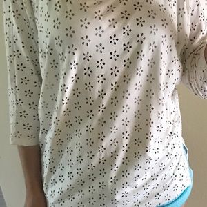 Faux suede white eyelet top